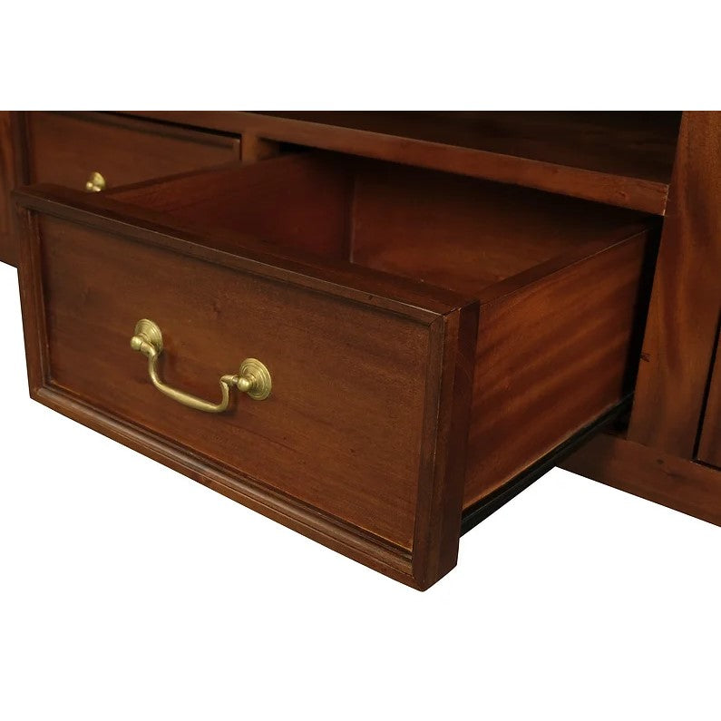 Antique 2 Door 2 Drawer Queen Ann Entertainment Unit - Brown