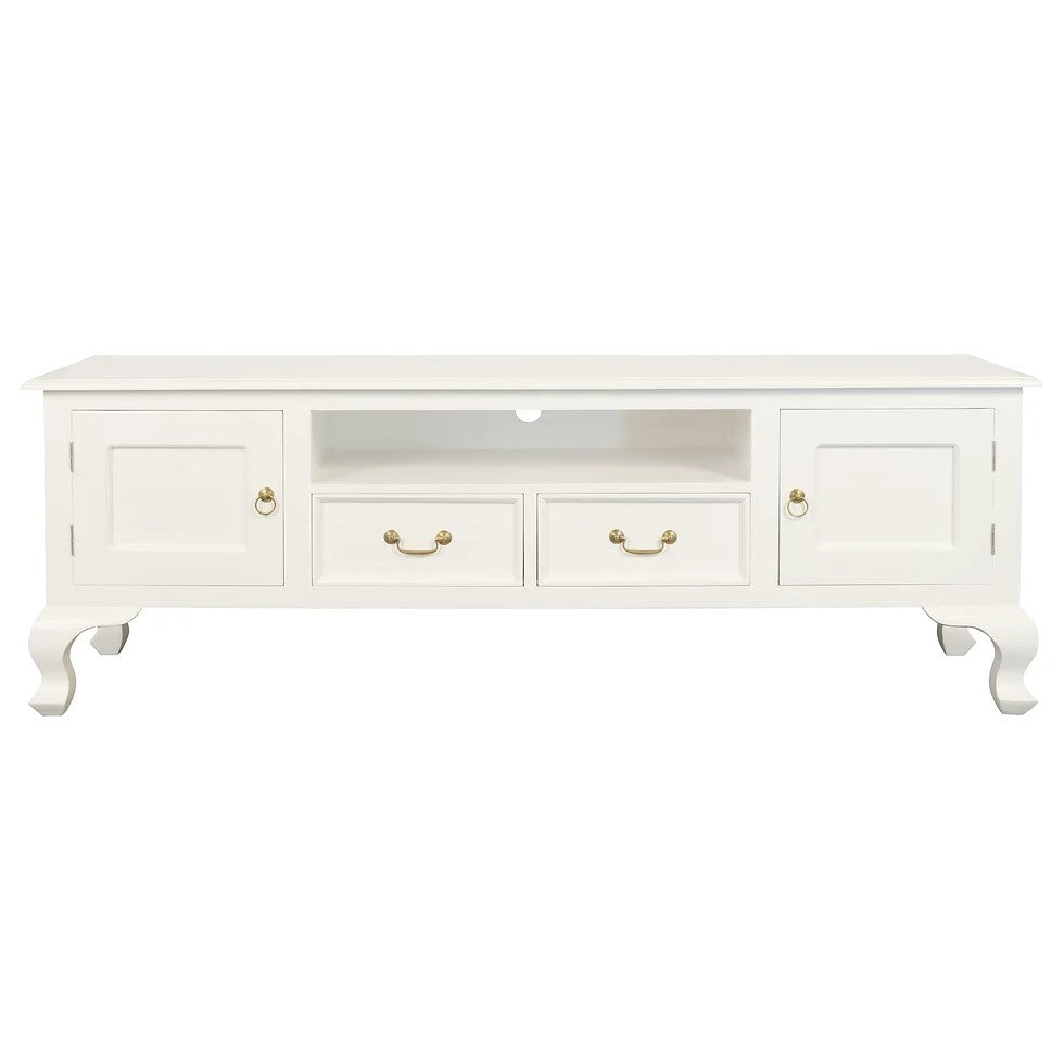 Antique 2 Door 2 Drawer Queen Ann Entertainment Unit - White