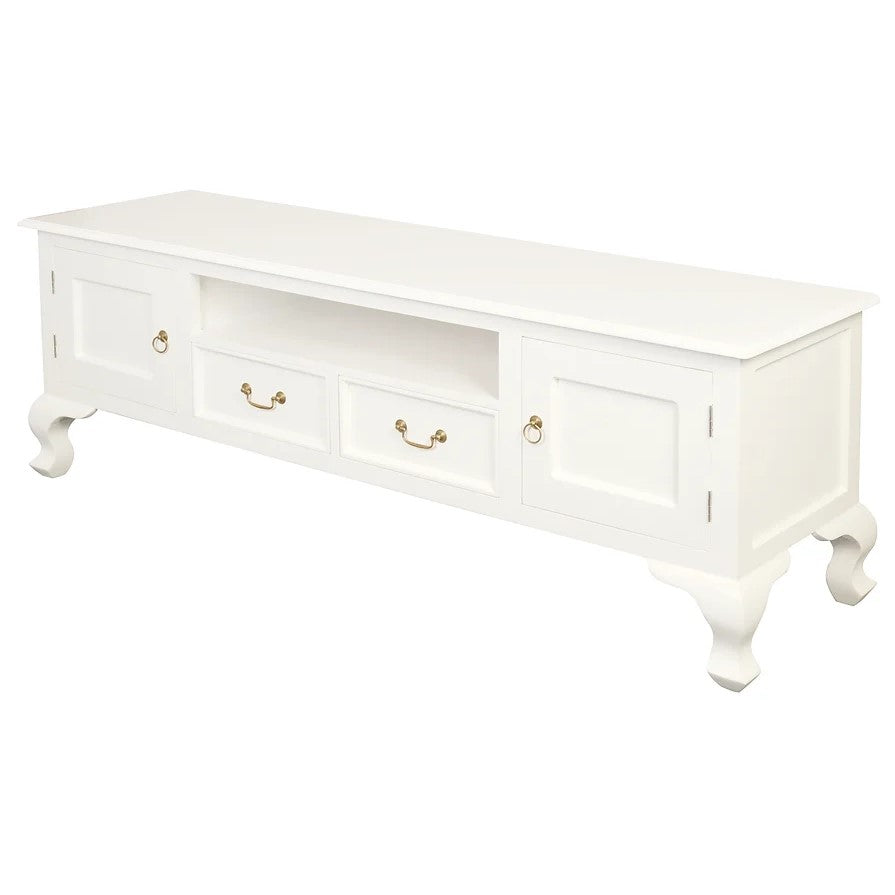 Antique 2 Door 2 Drawer Queen Ann Entertainment Unit - White