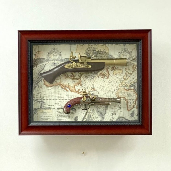 Antique 2 Hand Plastic Guns Timber Frame Wall Hanging