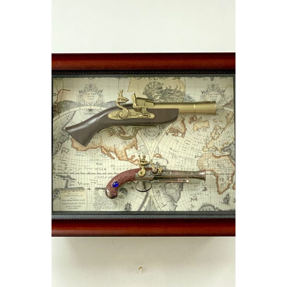 Antique 2 Hand Plastic Guns Timber Frame Wall Hanging