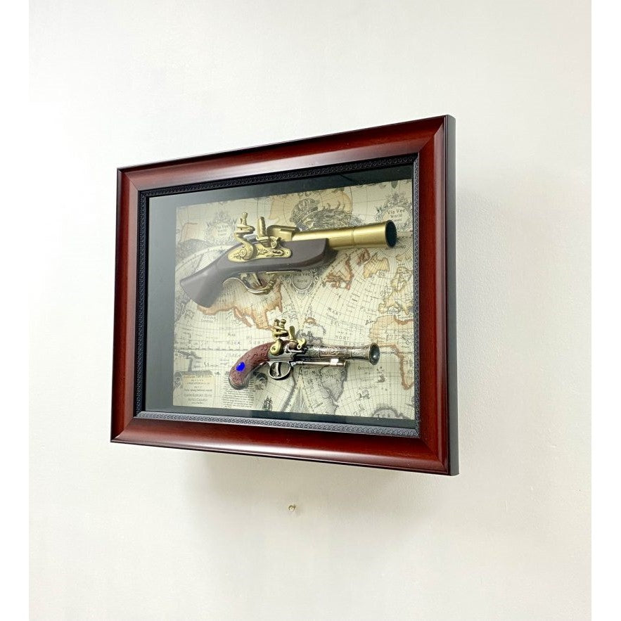 Antique 2 Hand Plastic Guns Timber Frame Wall Hanging