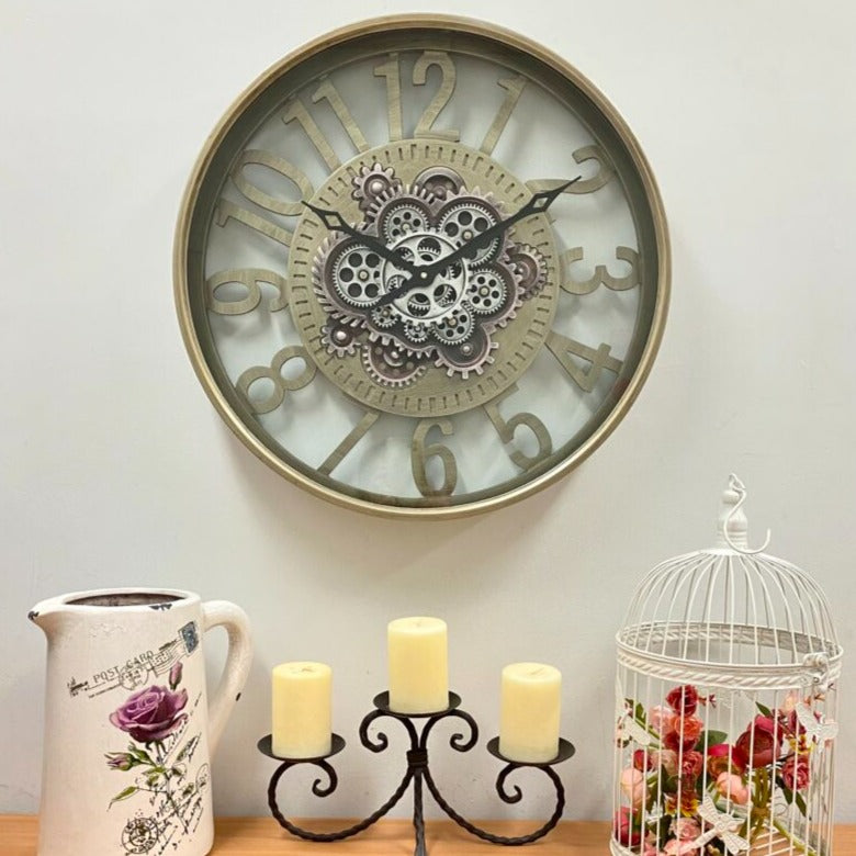 Antique Brass Regal Gear Metal Clock 60cms