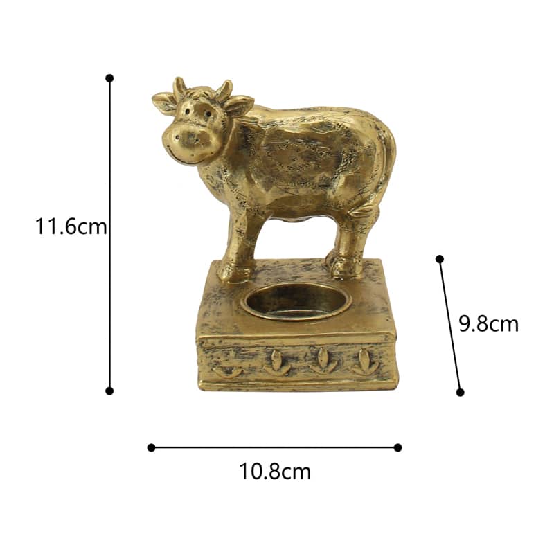 Antique Gold Cow Tealight Candle Holder - 11x10x11.5cms