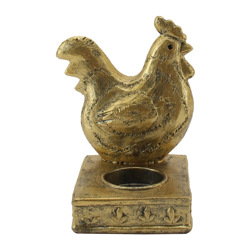Antique Gold Rooster Tealight Candle Holder - 14cms