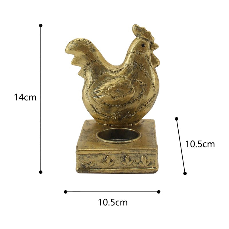Antique Gold Rooster Tealight Candle Holder - 14cms