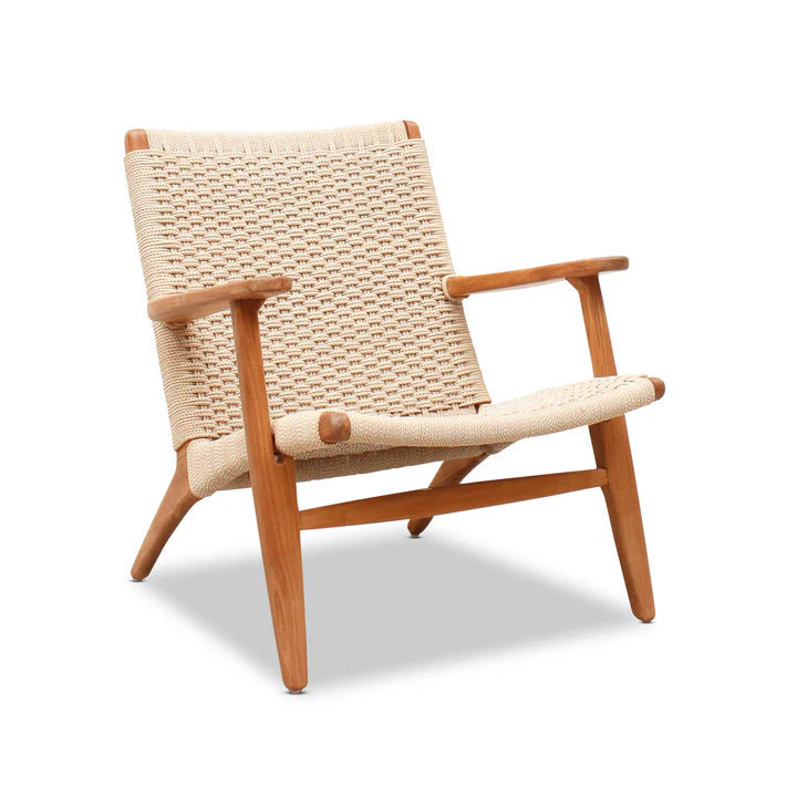 Antique Teak and String Weave Easy Chair - Natural