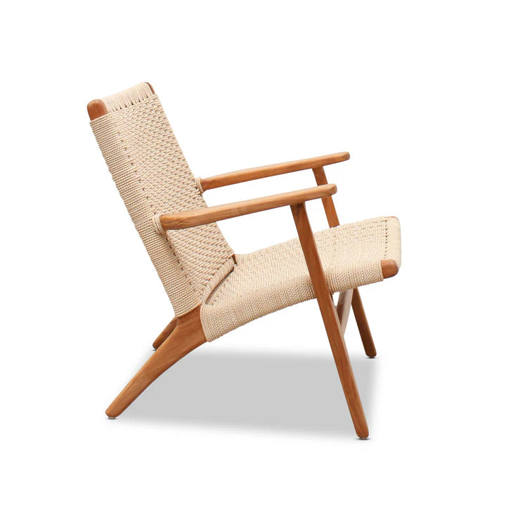 Antique Teak and String Weave Easy Chair - Natural
