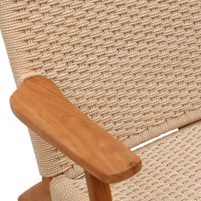 Antique Teak and String Weave Easy Chair - Natural