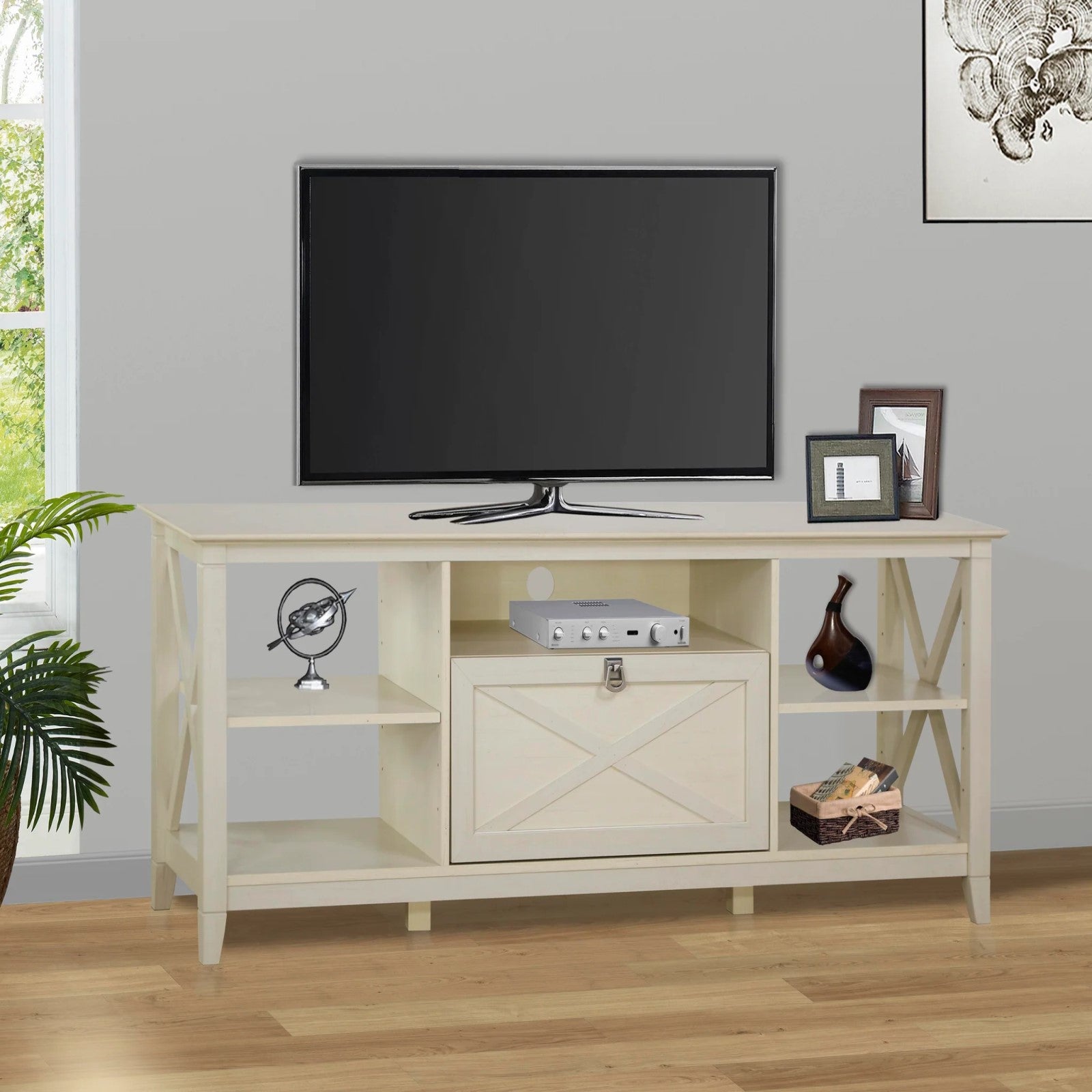 Vintage White Cross Design Engineered Wood TV Unit