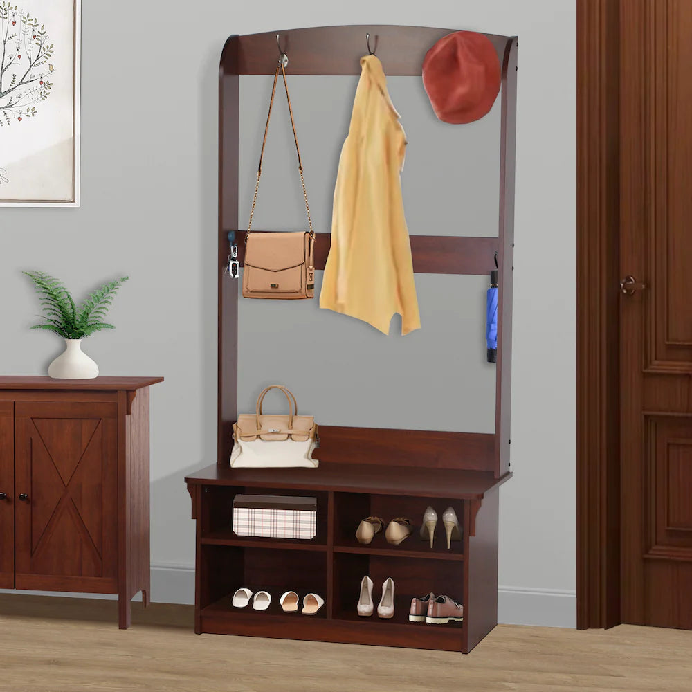 Apple Wood Hall Tree 3 Coat Hooks 4 Shelves