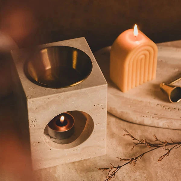 Aromatherapy Mika Tealight Oil Burner in Travertine - Beige