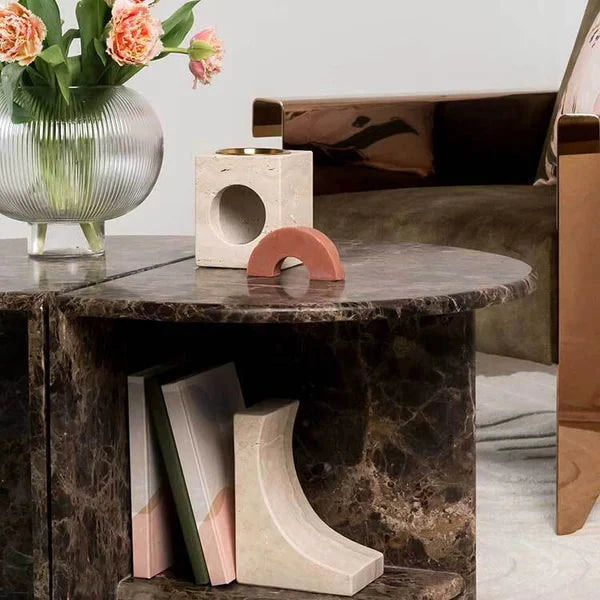 Aromatherapy Mika Tealight Oil Burner in Travertine - Beige