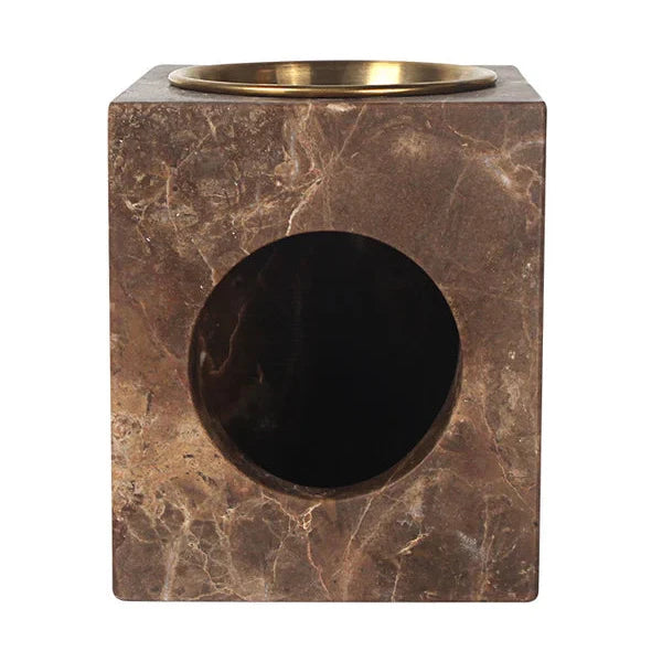 Aromatherapy Mika Tealight Oil Burner in Travertine - Dark Emperador