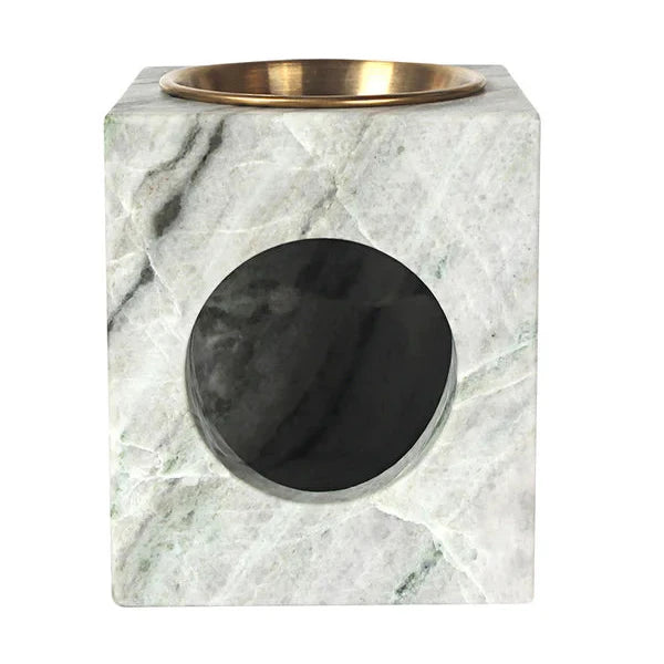 Aromatherapy Mika Tealight Oil Burner in Travertine - Jade Green