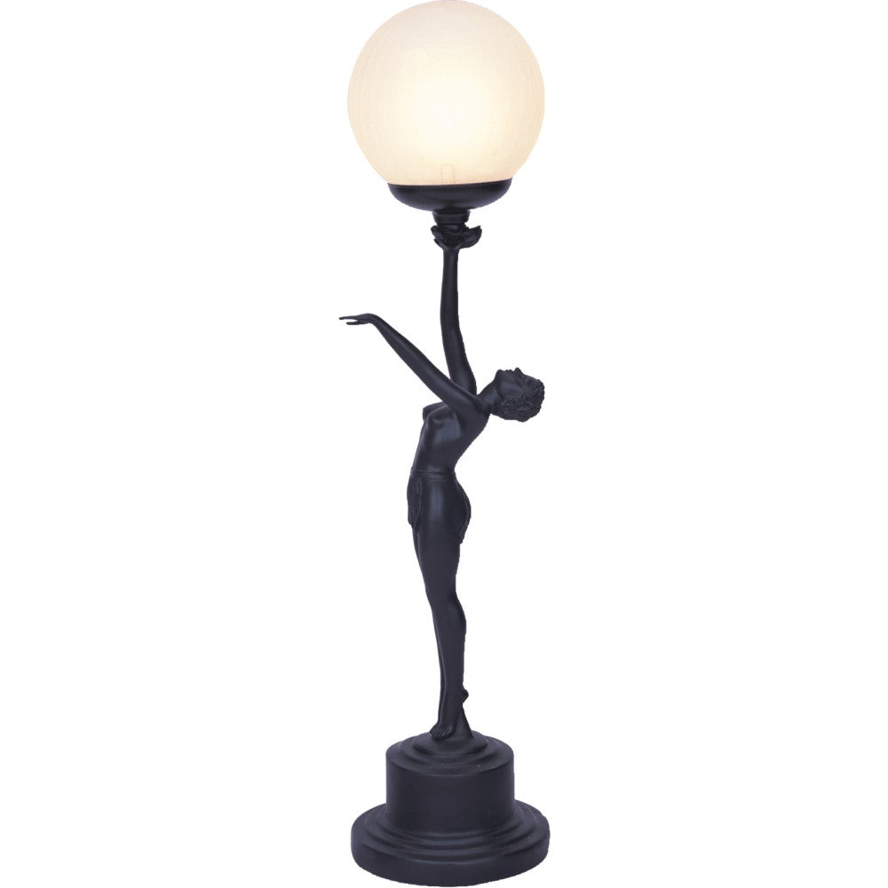 Art Deco Lady Poise Black Table Lamp - 66cms