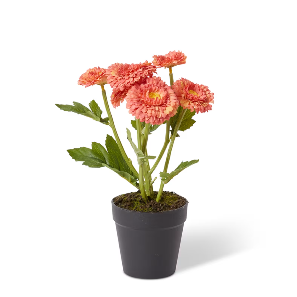 Artificial Chrysanthemum Spray Plant Pot- Orange - 26cms