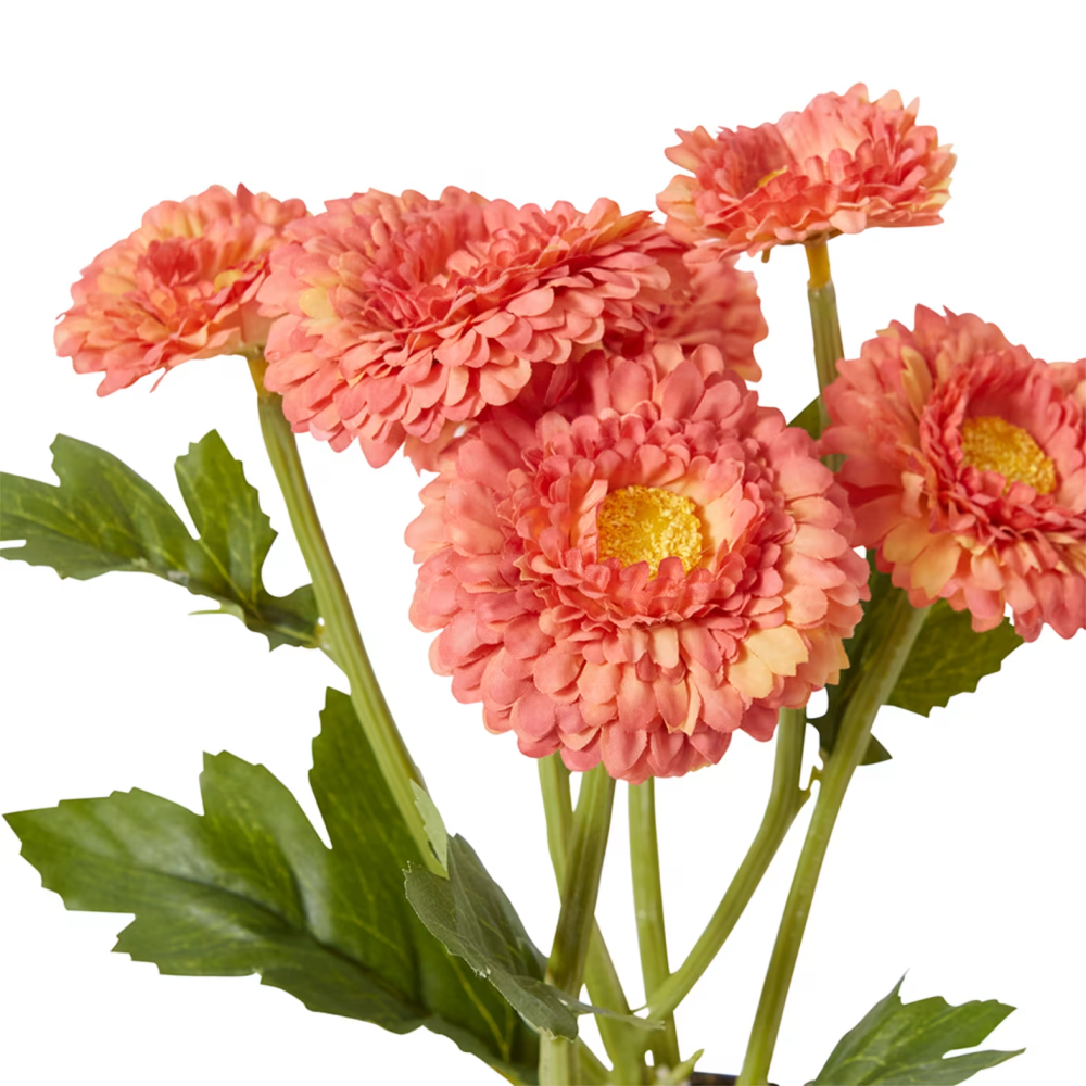 Artificial Chrysanthemum Spray Plant Pot- Orange - 26cms