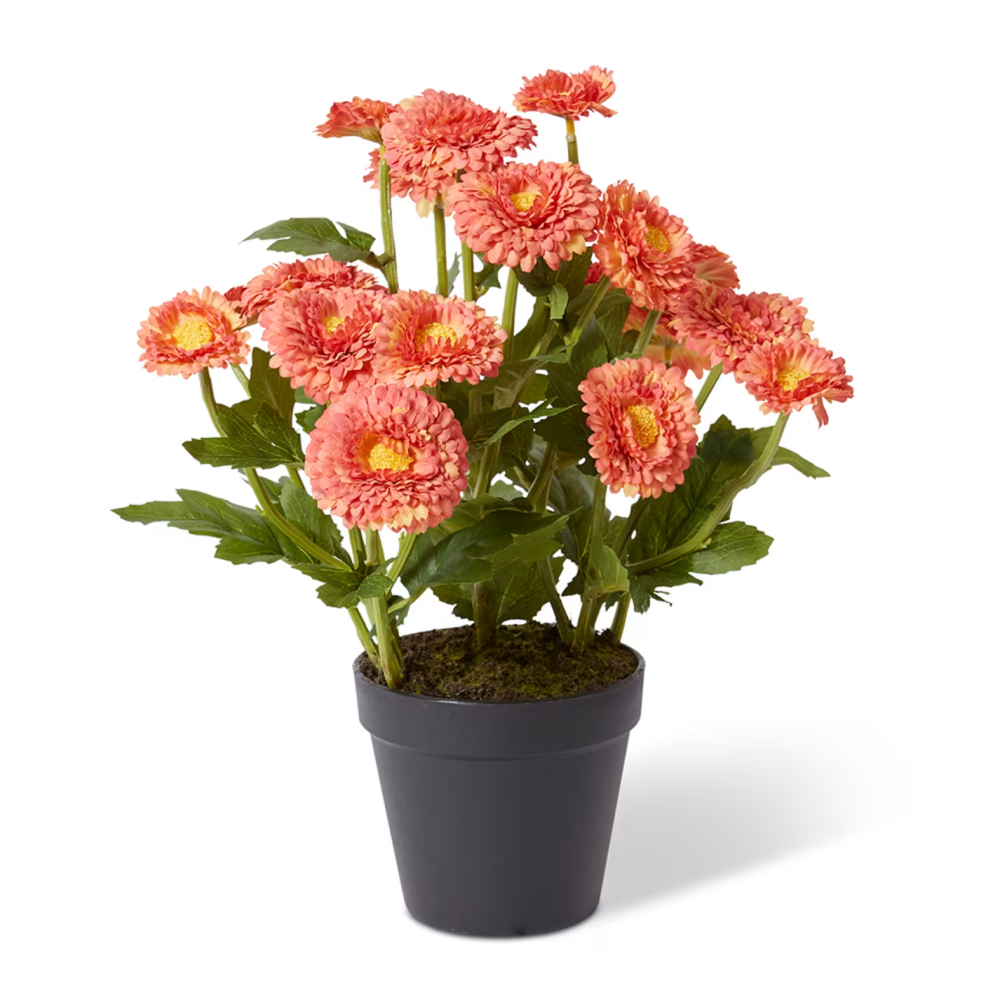Artificial Chrysanthemum Spray Plant Pot- Orange - 38cms