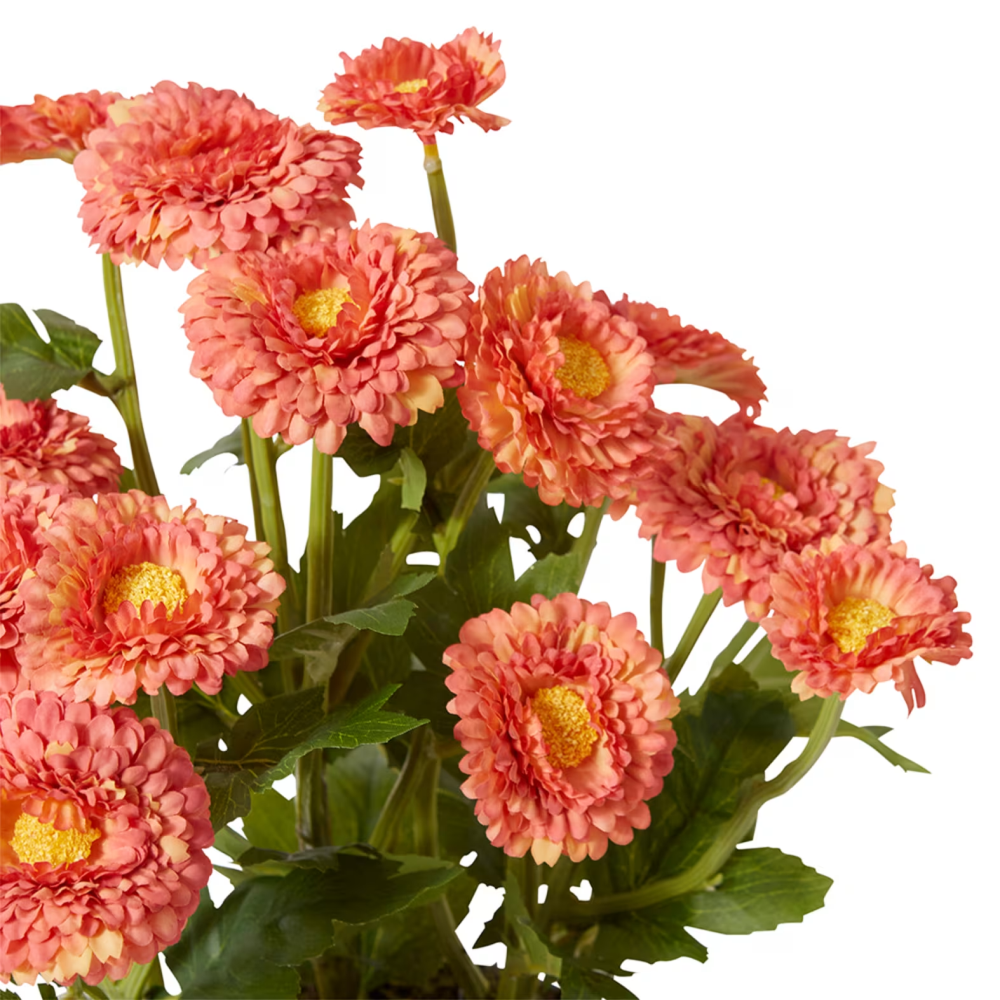 Artificial Chrysanthemum Spray Plant Pot- Orange - 38cms