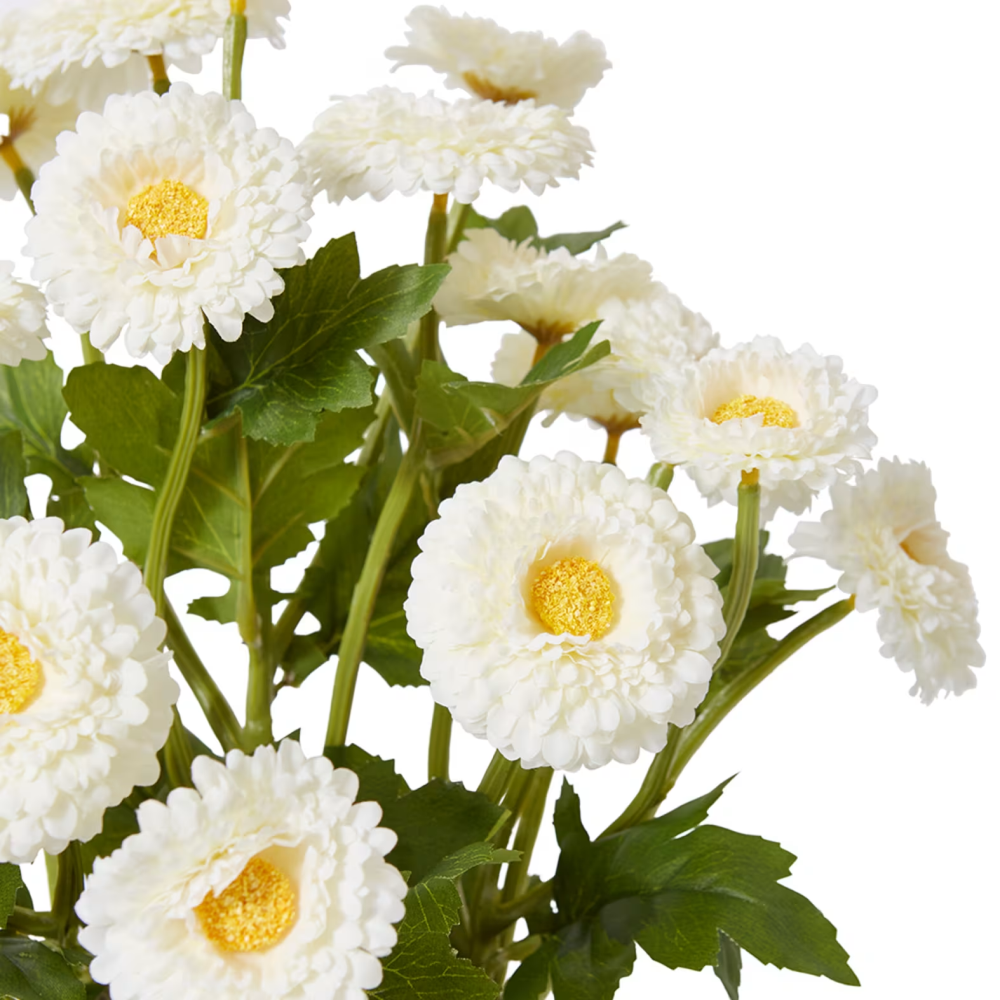 Artificial Chrysanthemum Spray Plant Pot- White - 38cms