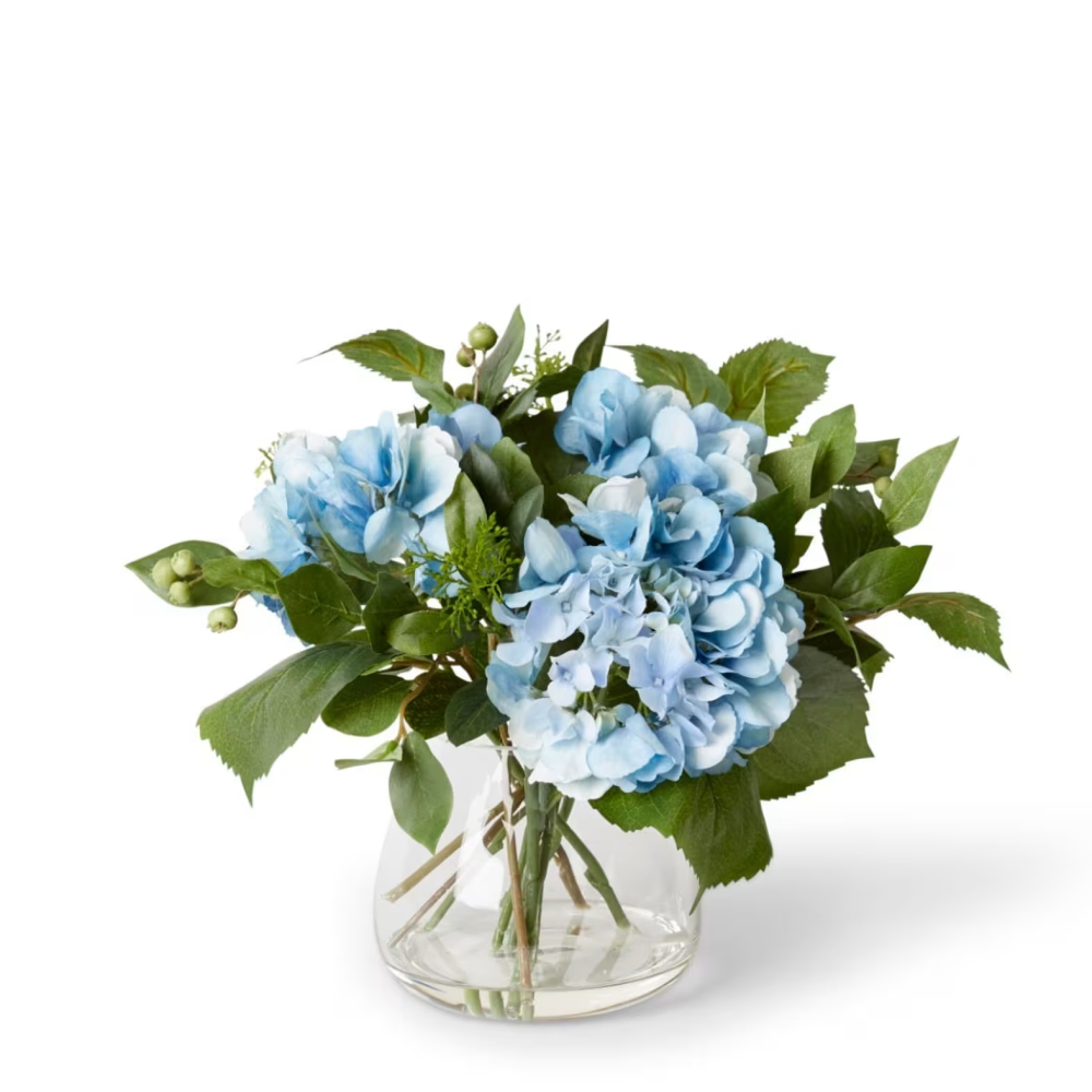 Artificial Hydrangea Berry Mix in Allira Vase - Blue - 33cms