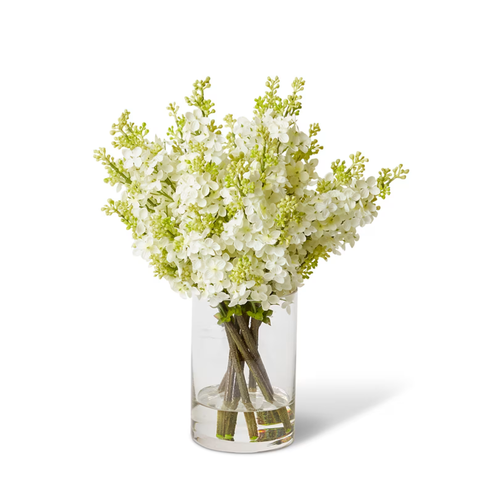 Artificial Lilac-Cylinder Plant Vase - White - 36cms