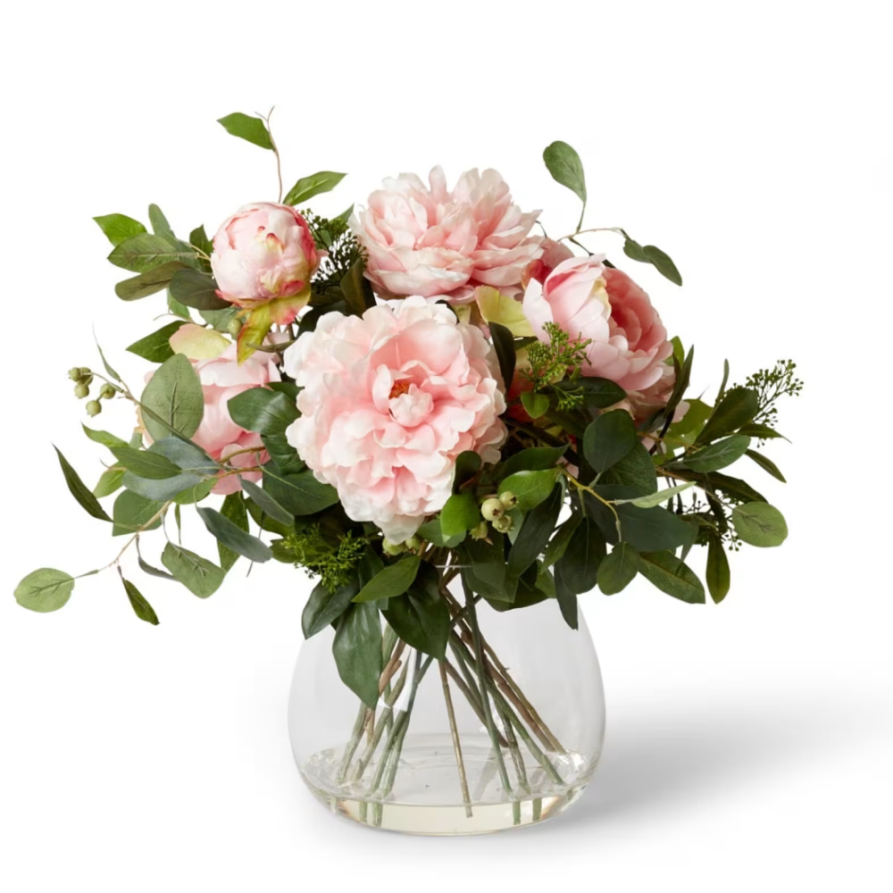 Artificial Peony Mix Plant Stem- Allira Vase - Pink - 46cms