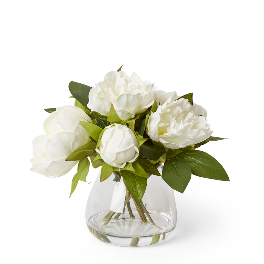 Artificial Peony Mix Plant Stem- Allira Vase - White - 29cms