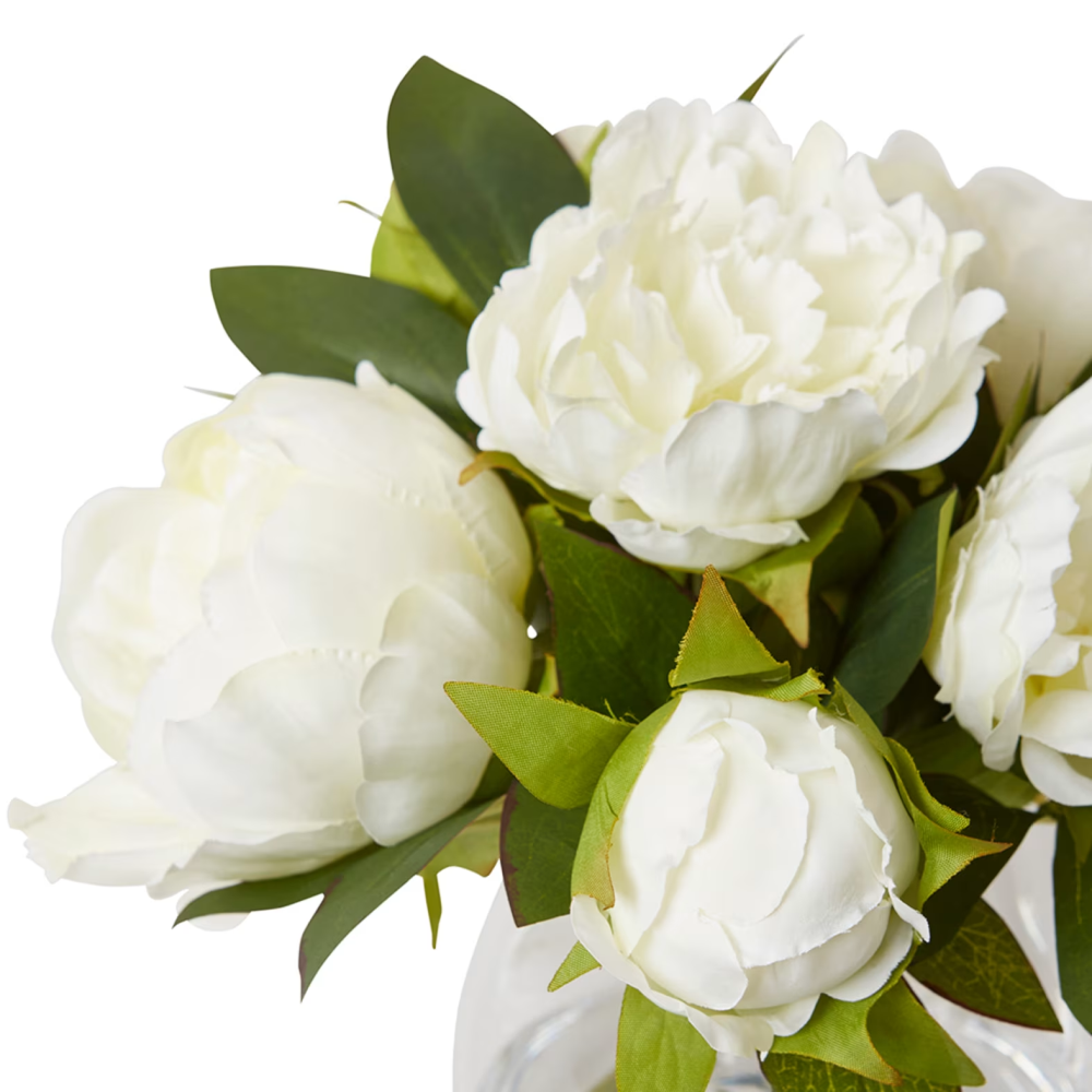 Artificial Peony Mix Plant Stem- Allira Vase - White - 36cms