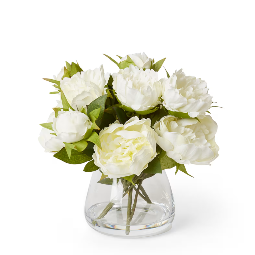 Artificial Peony Mix Plant Stem- Allira Vase - White - 36cms