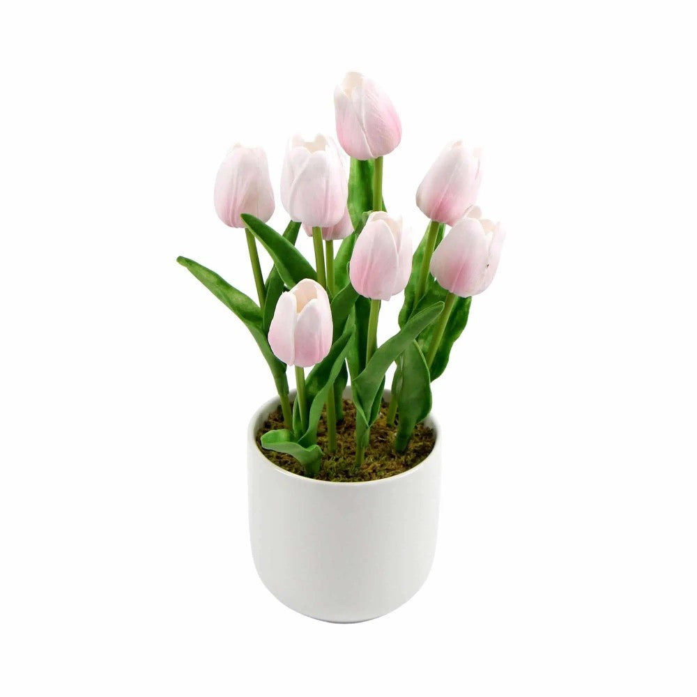 Artificial Pink Tulip Plant With Ceramic Bowl 35cms