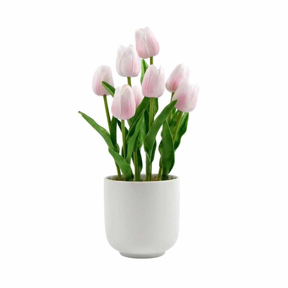 Artificial Pink Tulip Plant With Ceramic Bowl 35cms