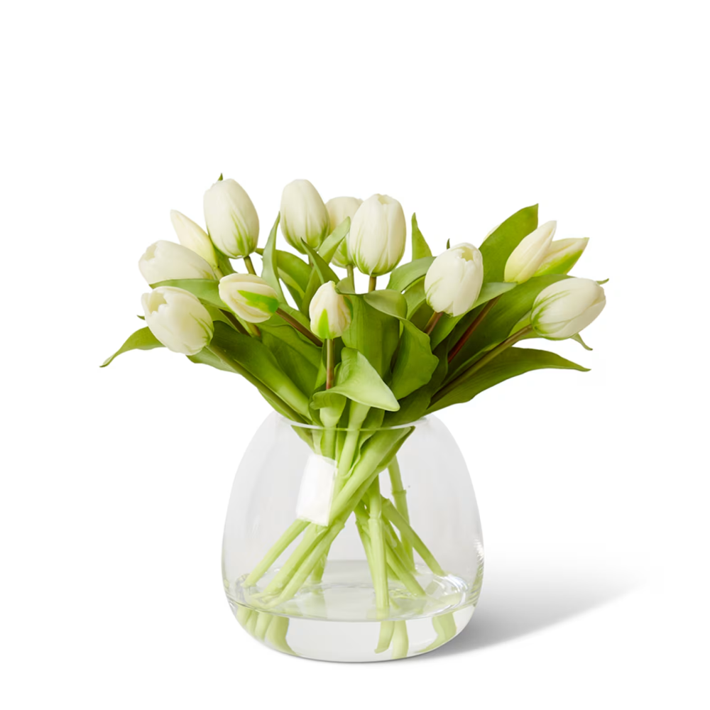 Artificial Tulip Bunch Plant Stem - Alma Vase - White - 28cms