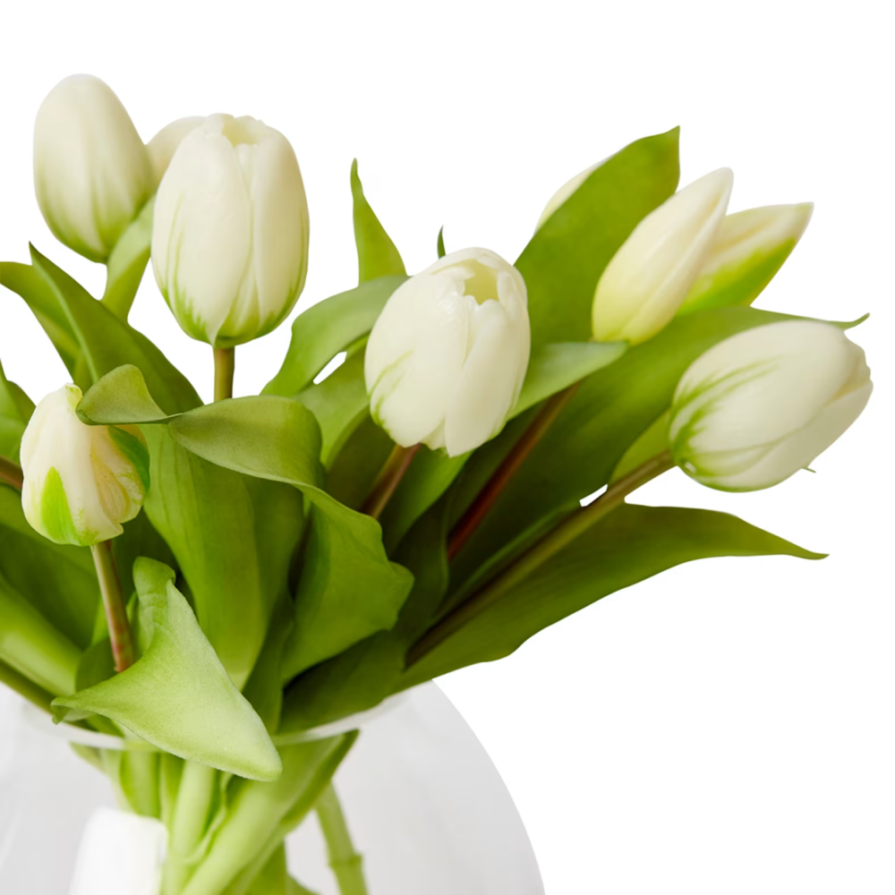 Artificial Tulip Bunch Plant Stem - Alma Vase - White - 28cms