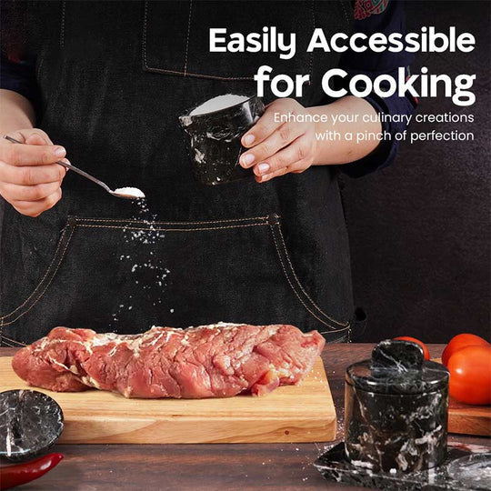 Artisan Marble Salt Cellar With Tray - Black