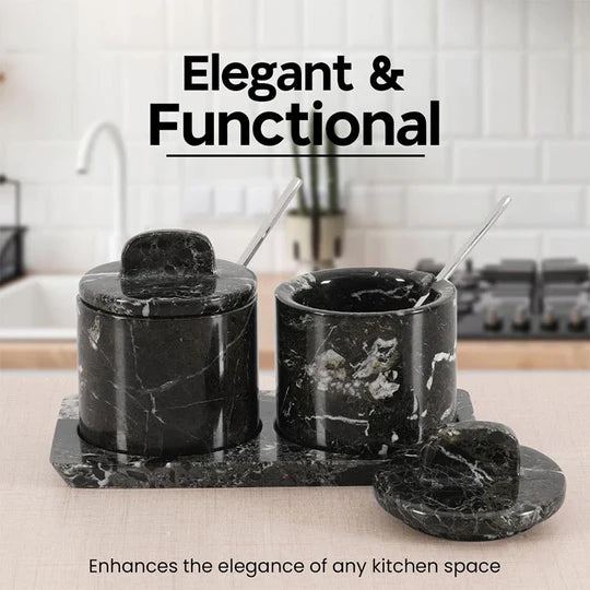 Artisan Marble Salt Cellar With Tray - Black