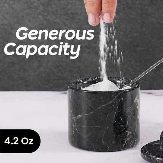 Artisan Marble Salt Cellar With Tray - Black