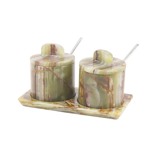 Artisan Marble Salt Cellar With Tray - Green