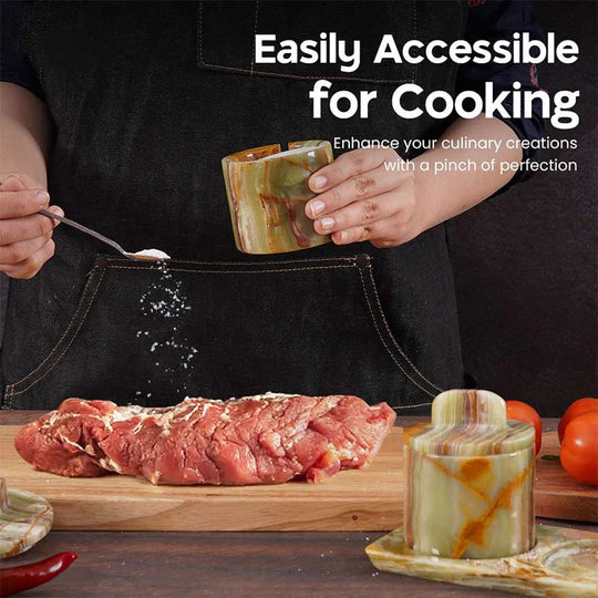 Artisan Marble Salt Cellar With Tray - Green