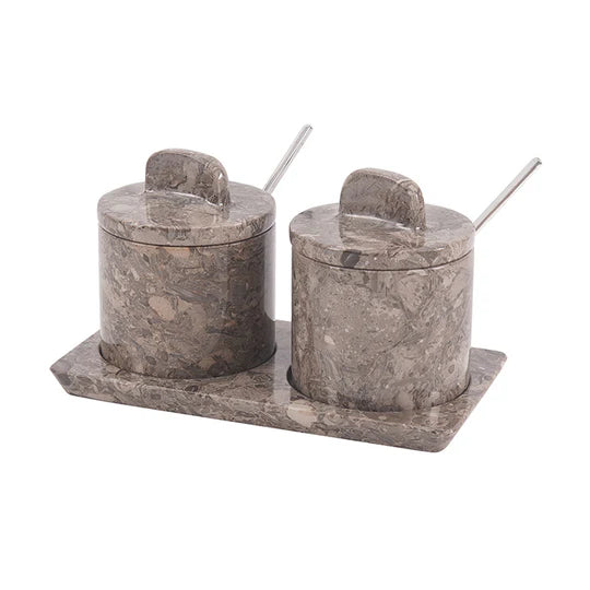 Artisan Marble Salt Cellar With Tray - Grey