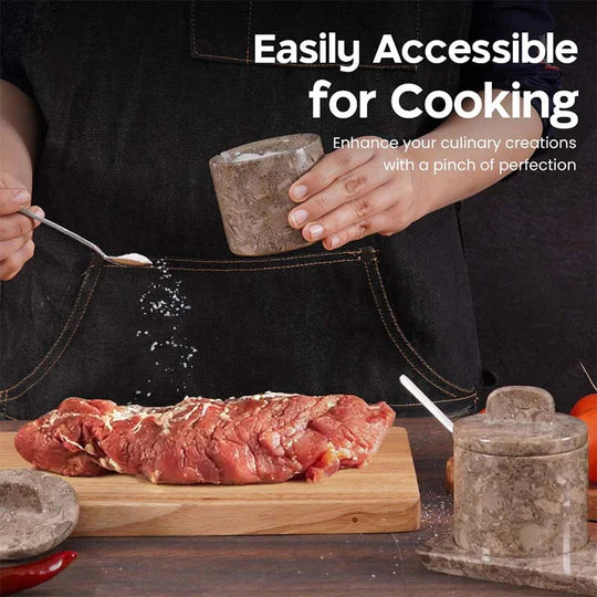 Artisan Marble Salt Cellar With Tray - Grey