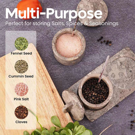 Artisan Marble Salt Cellar With Tray - Light Brown