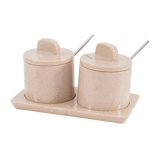 Artisan Marble Salt Cellar With Tray - Light Brown
