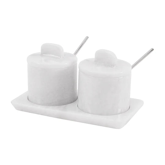Artisan Marble Salt Cellar With Tray - White