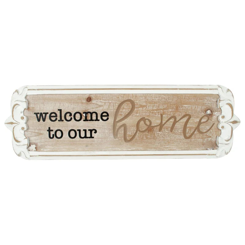 Artisanal 'Welcome to Our Home' Wall Decor White 80cms