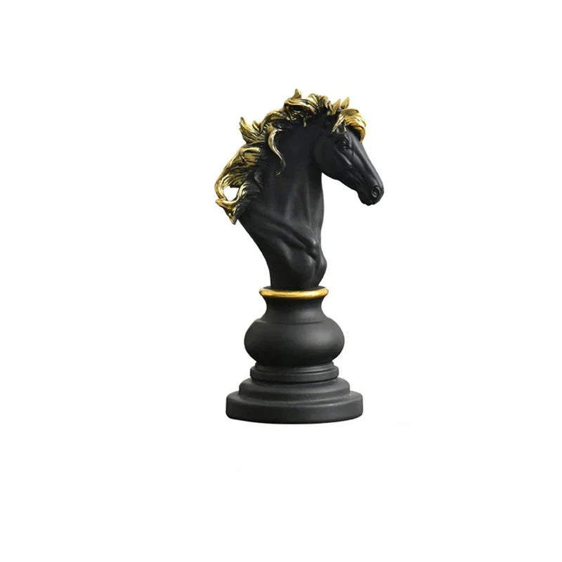 Artistic Black Horse Chess Piece Resin Figurine - Medium