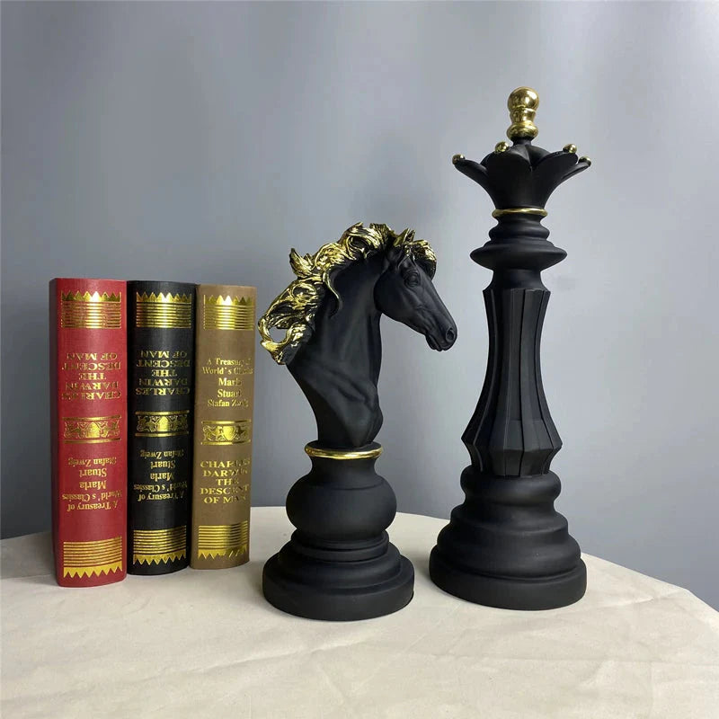 Artistic Black Horse Chess Piece Resin Figurine - Medium