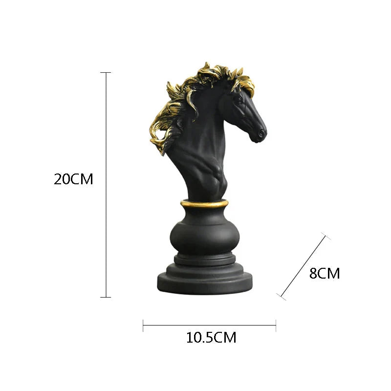 Artistic Black Horse Chess Piece Resin Figurine - Medium