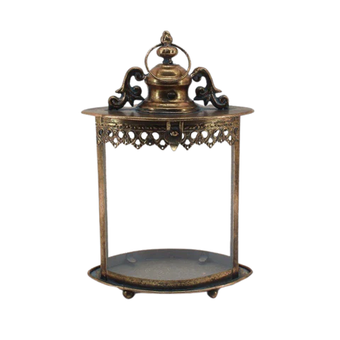 Artistic Metal Lantern with Intricate Glass Design